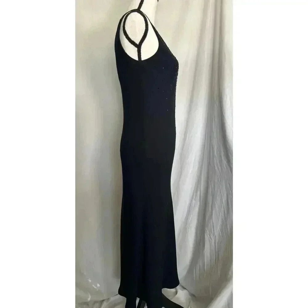 Vintage 90s Rhinestone LBD Evening Bias Cut Black Maxi Dress Jones New York Sz 8 - Picture 5 of 16